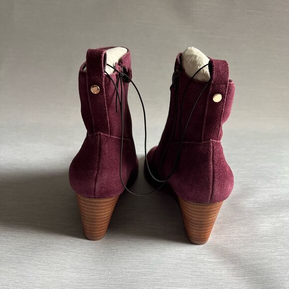 Anthropologie Violet & Red Jay Jay Burgundy Leather Wedge Ankle Boots 7.5M New - Picture 5 of 7